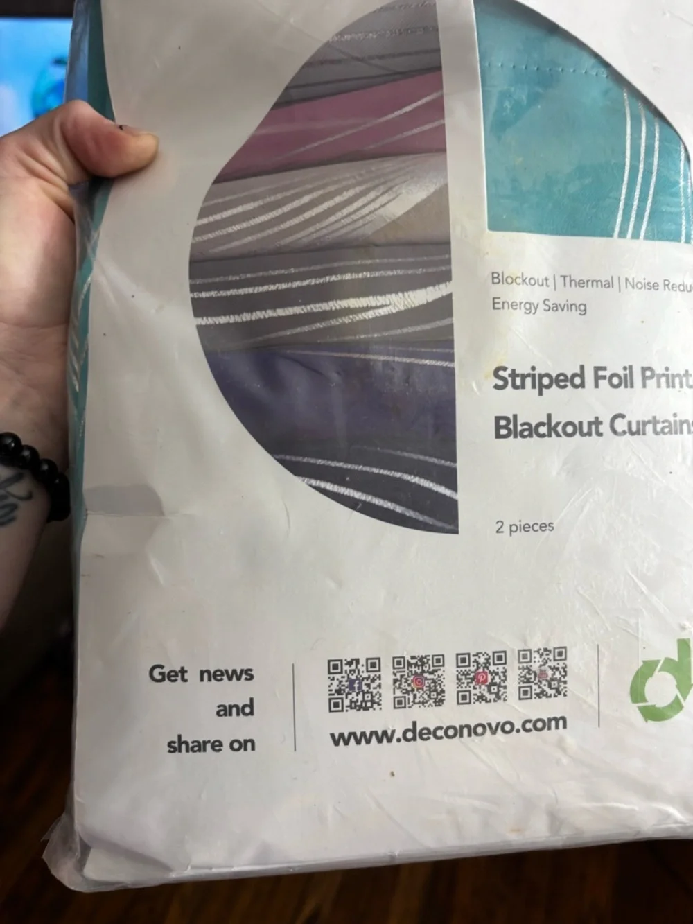 NWT Deconovo Striped Foil Printed Blackout Curtains - Teal